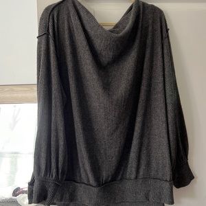 Grey, off the shoulder sweater.